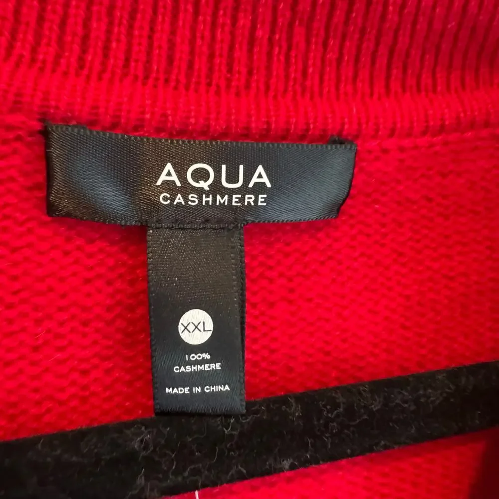 Aqua Cashmere Long Sleeve Polo Pullover Sweater Big Apple Red Size XL / XXL NWT